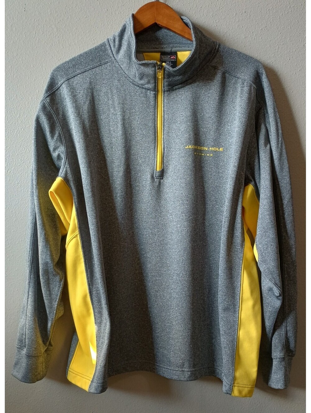 Outfitter Trading Co Pull Over Jackson Hole Wyoming Womens XL Gray Yellow
